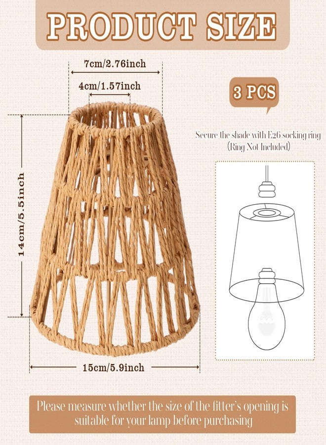 Tujoe 3 Pcs Small Rattan Bell Lamp Shade Boho Handwoven Barrel Rattan Chandelier Shades Replacement for Table Floor Lamp Pendant Light Fixtures, 5.5" H x 5.9" D, 2.76" Fitter - Image 2